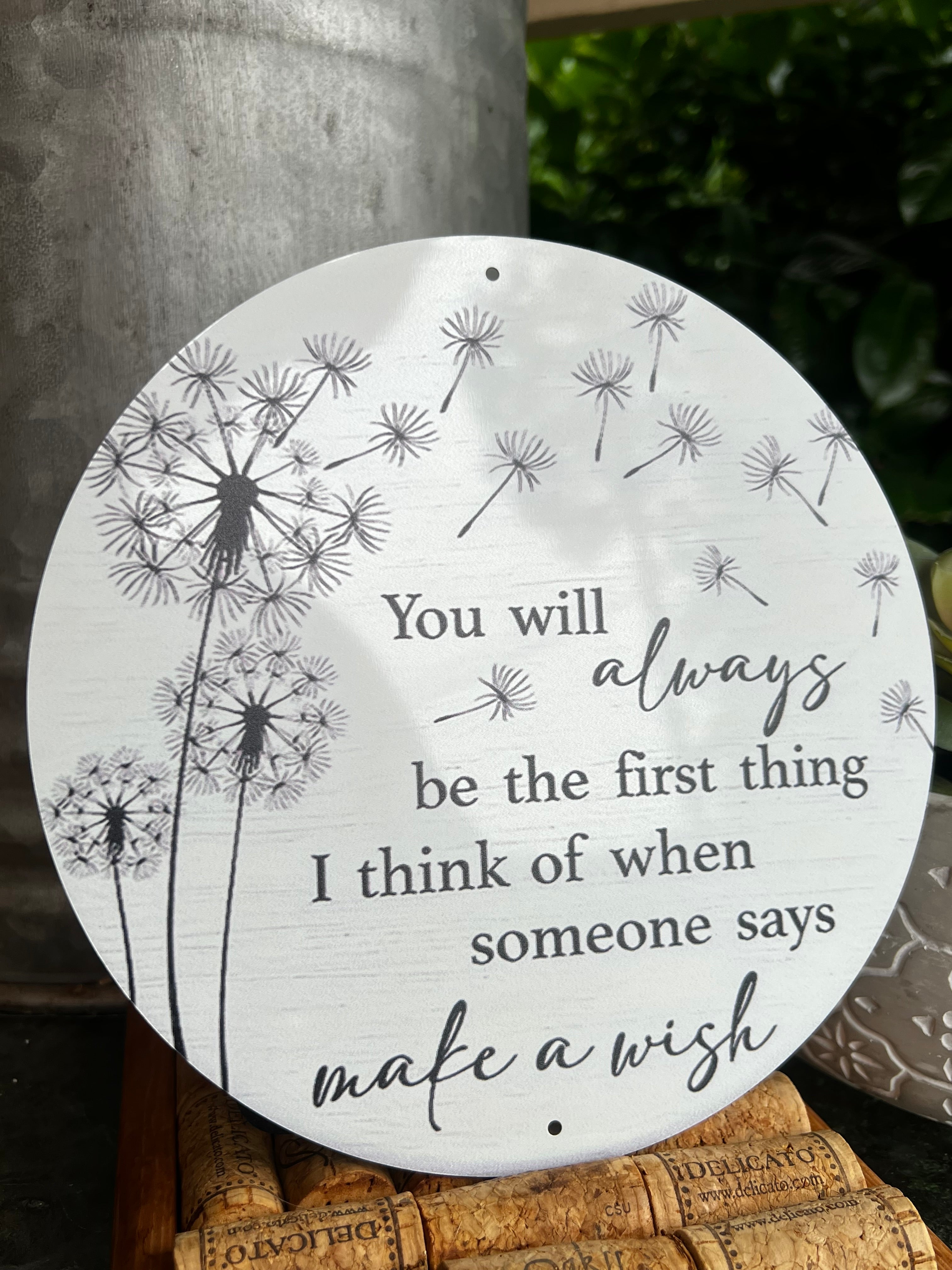 8” Tin Dandelion Sign — "Make a Wish"